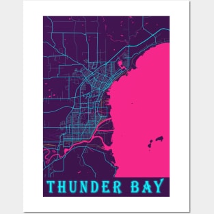 Thunder Bay Neon City Map, Thunder Bay Minimalist City Map Art Print Posters and Art